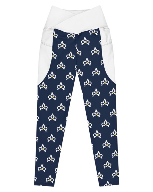 Allatyme: Infinity A – Crossover leggings with pockets – Navy, White & Yellow (Pattern)