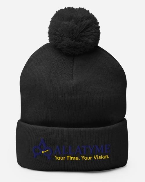 Allatyme: Your Time. Your Vision. – Pom-Pom Beanie – Navy & Yellow