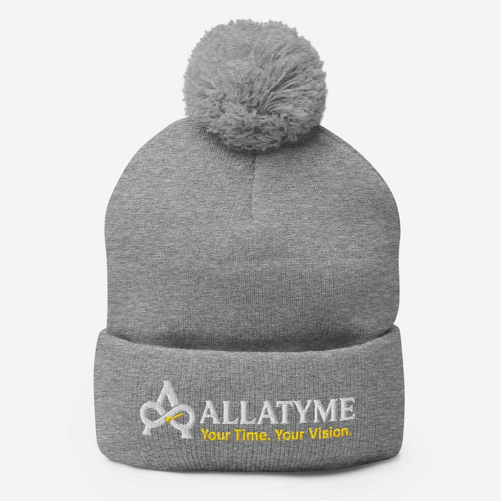 Allatyme: Your Time. Your Vision. – Pom-Pom Beanie – White & Yellow - Image 5