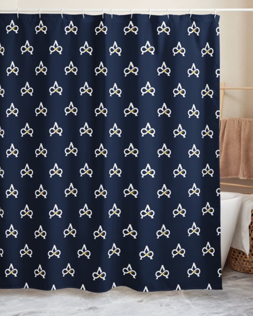 Allatyme: Infinity A – Shower curtain – Navy, White & Yellow (Pattern)