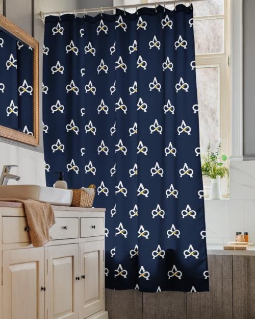 Allatyme: Infinity A – Shower curtain – Navy, White & Yellow (Pattern)